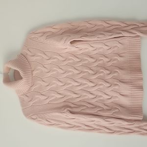 Theory Peach Cashmere Blend Turtleneck Cable Knit Fisherman's Sweater M B2
